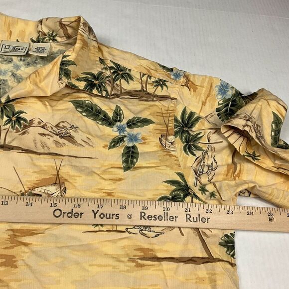 LL Bean Mens Tropical Button Up Camp Shirt Short Palm Tree Short Sleeve Small - Picture 8 of 10